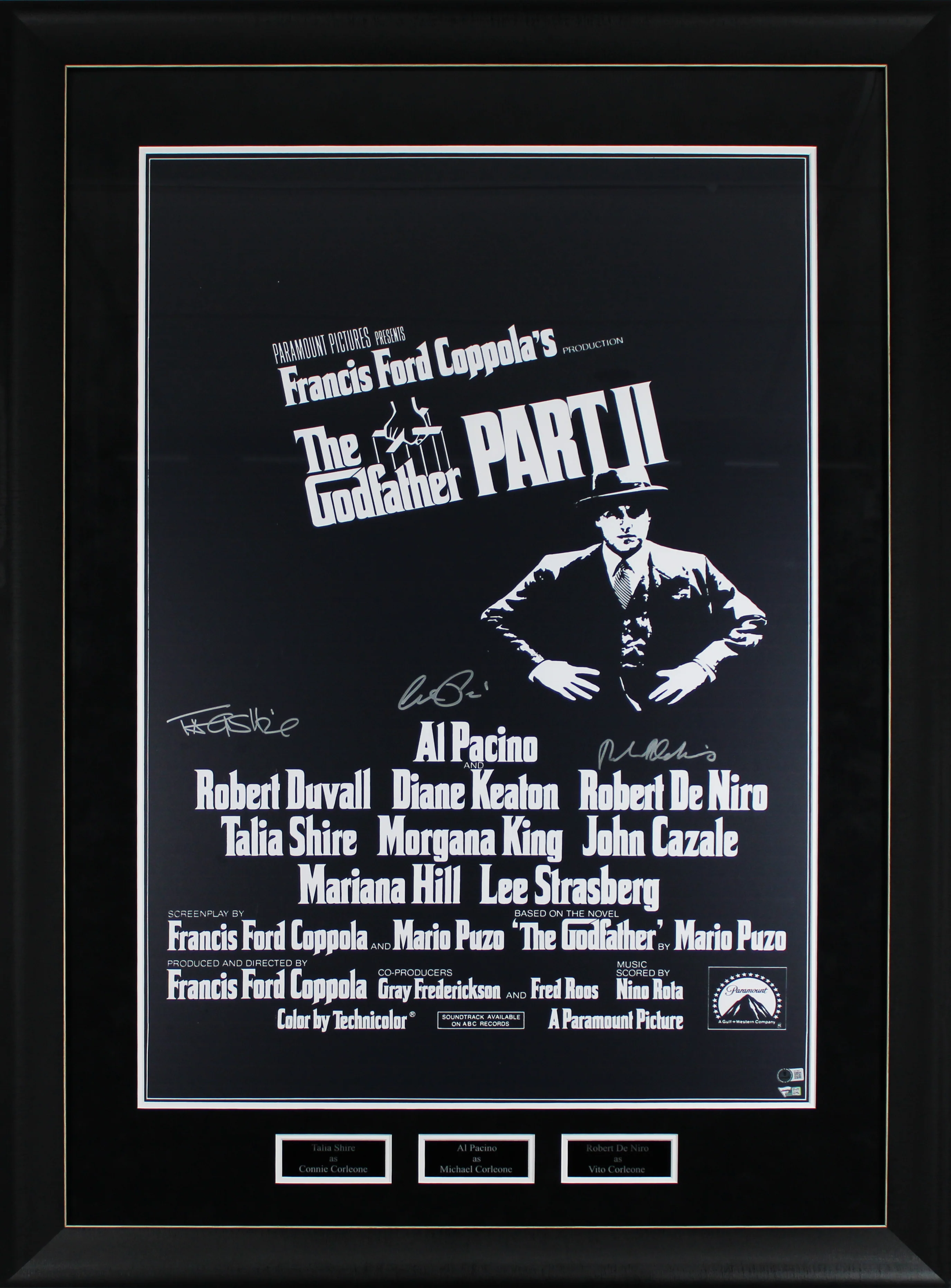 The Godfather (3) Pacino, De Niro & Shire Signed & Framed 27x40 Poster BAS LOA - Image 2