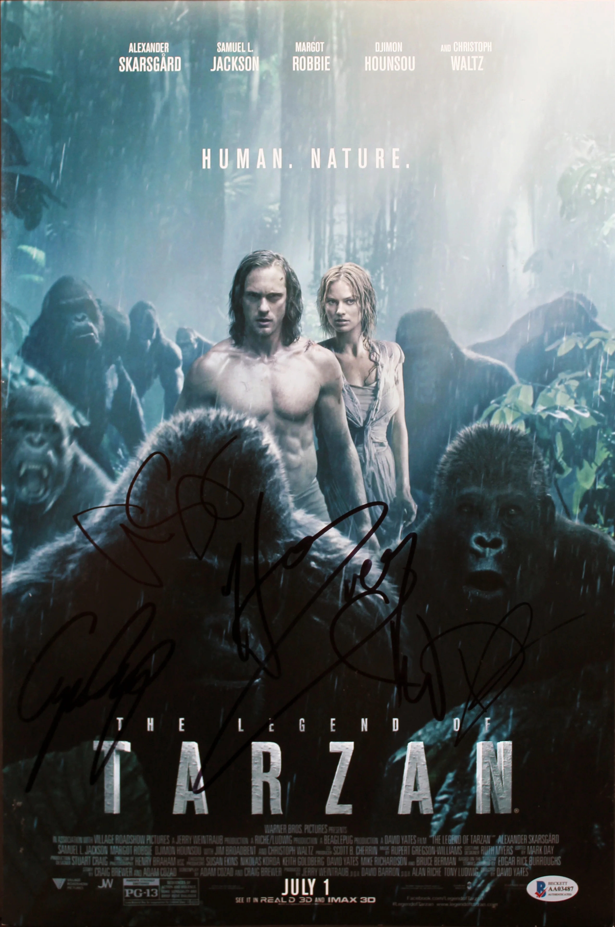 The Legend of Tarzan (5) Skarsgard, Waltz, Crump, +2 Signed 12x18 Photo BAS - Image 2