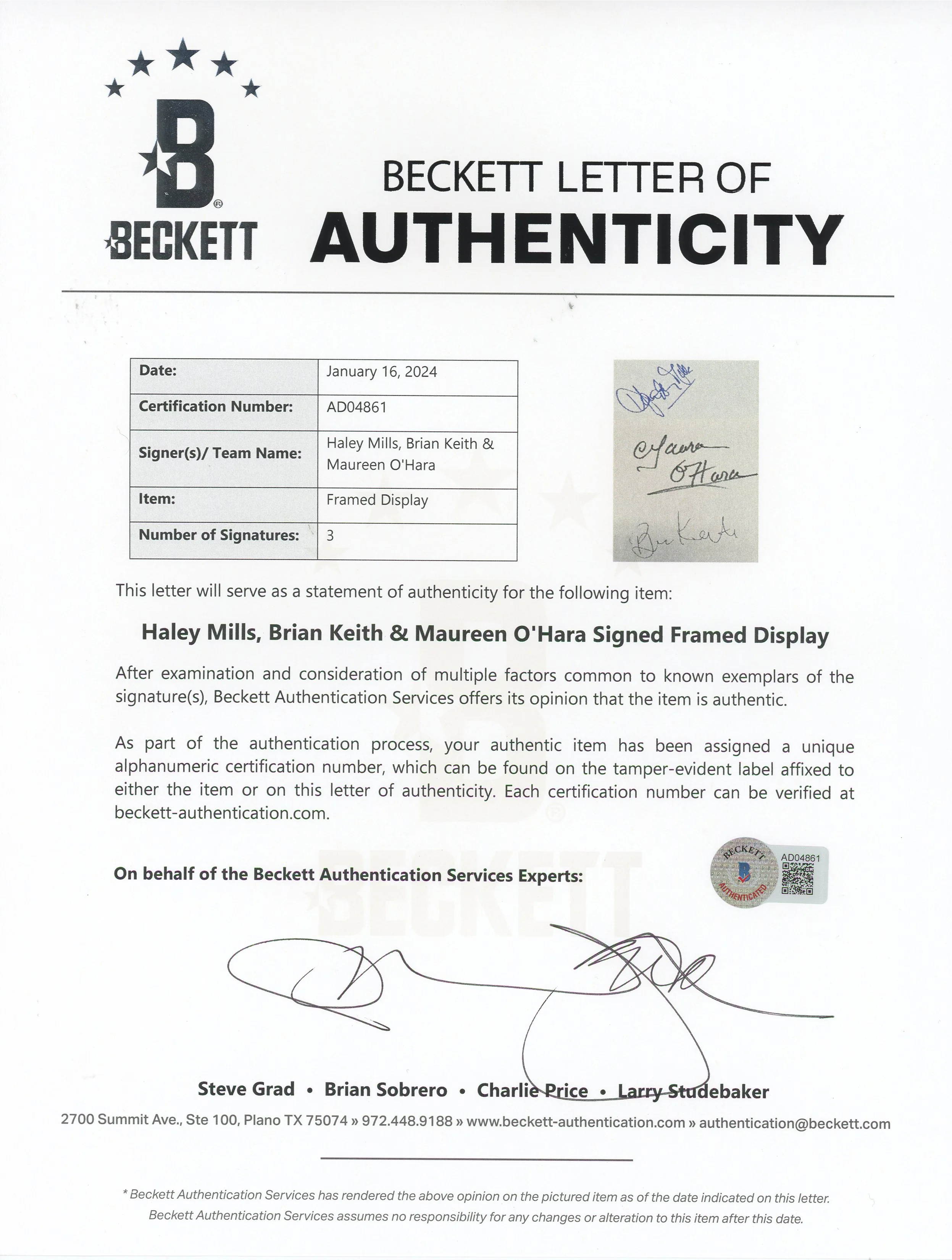 The Parent Trap (3) Mills, Keith & O'Hara Signed Framed Display BAS #AD04861 - Image 6