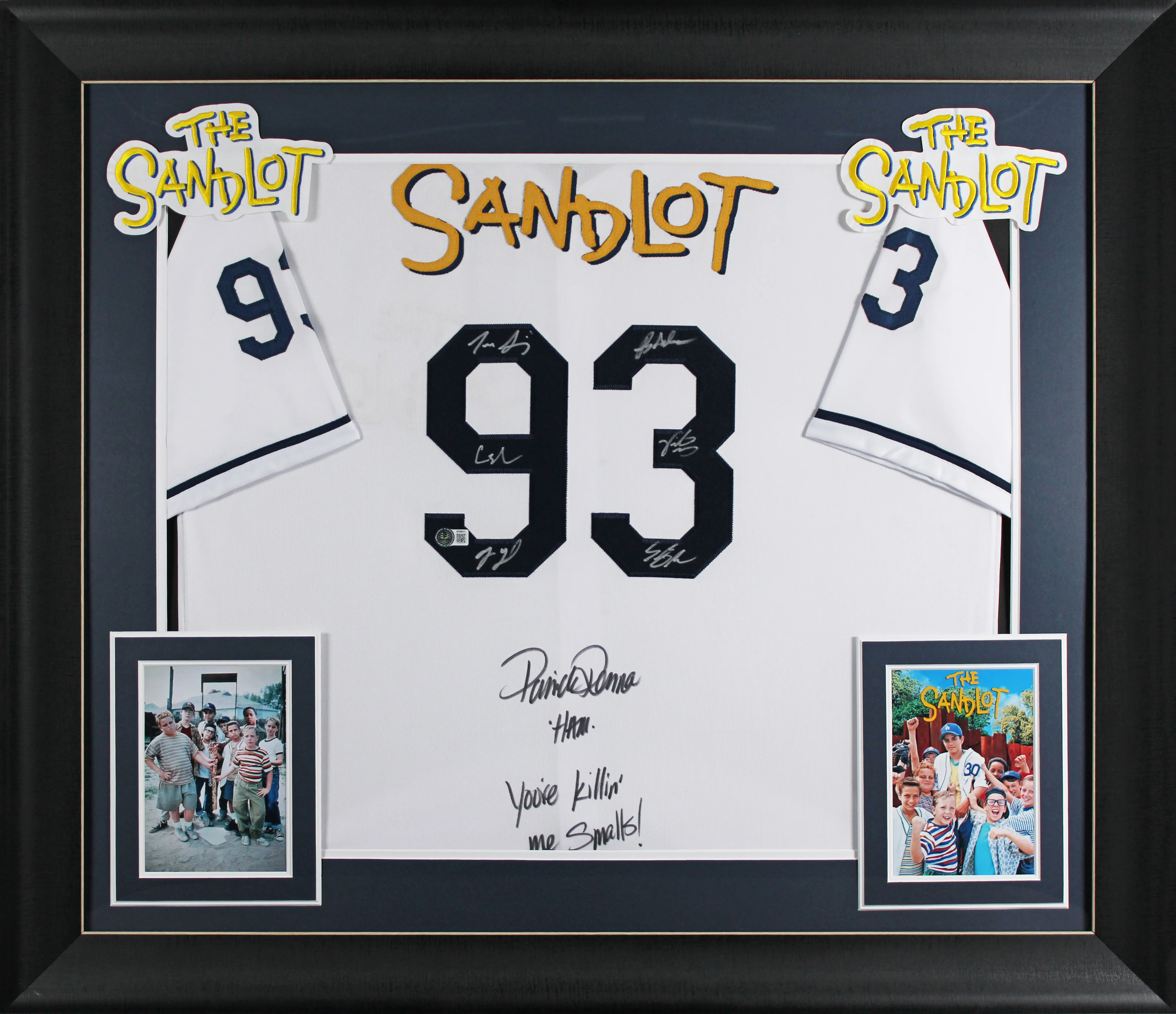 The Sandlot Cast (7) Renna, Guiry, Leopardi, York +3 Signed Framed Jersey BAS W - Image 2