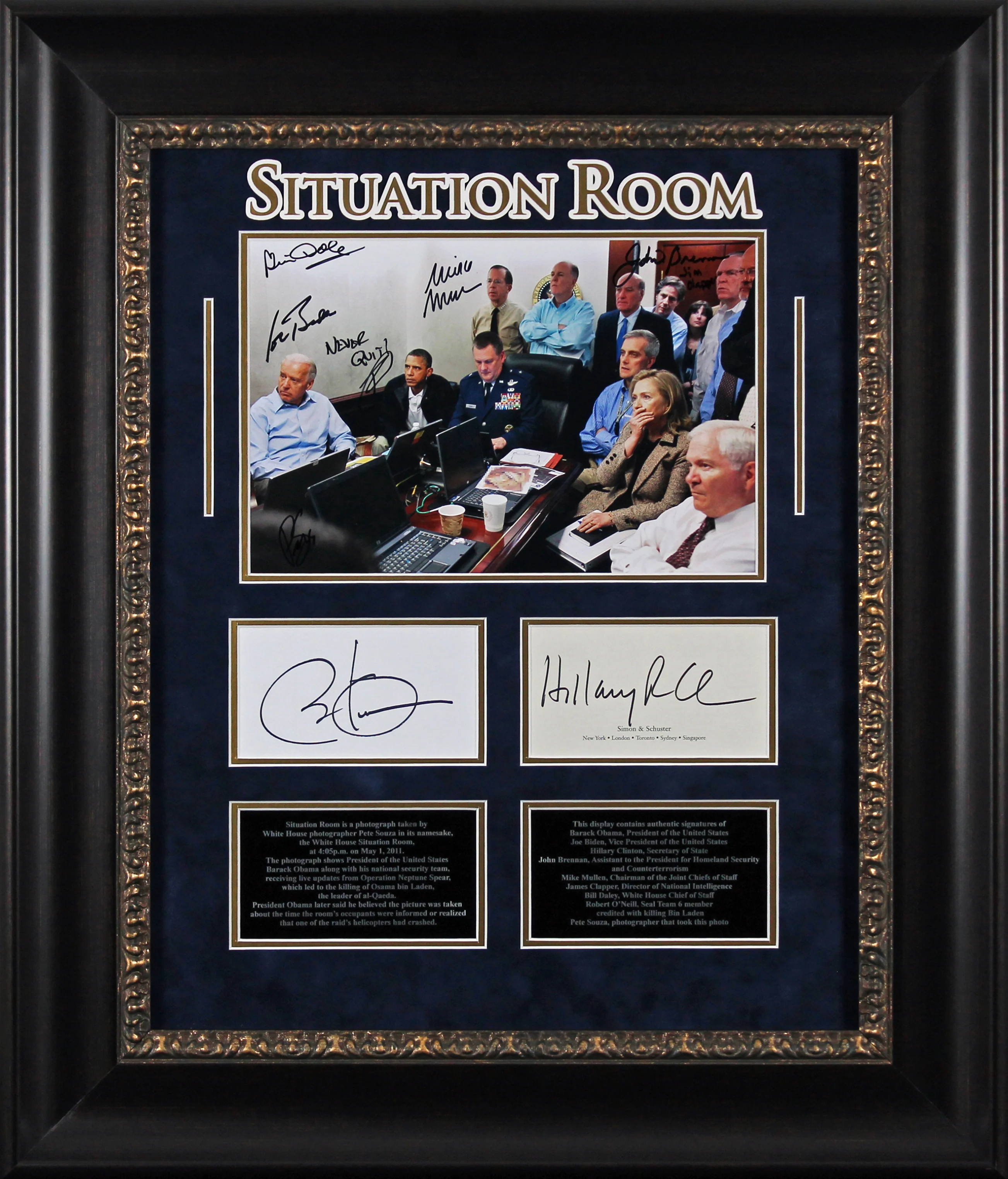 The Situation Room (9) Obama, Biden, Clinton, O'Neil Signed Framed Display BAS - Image 2