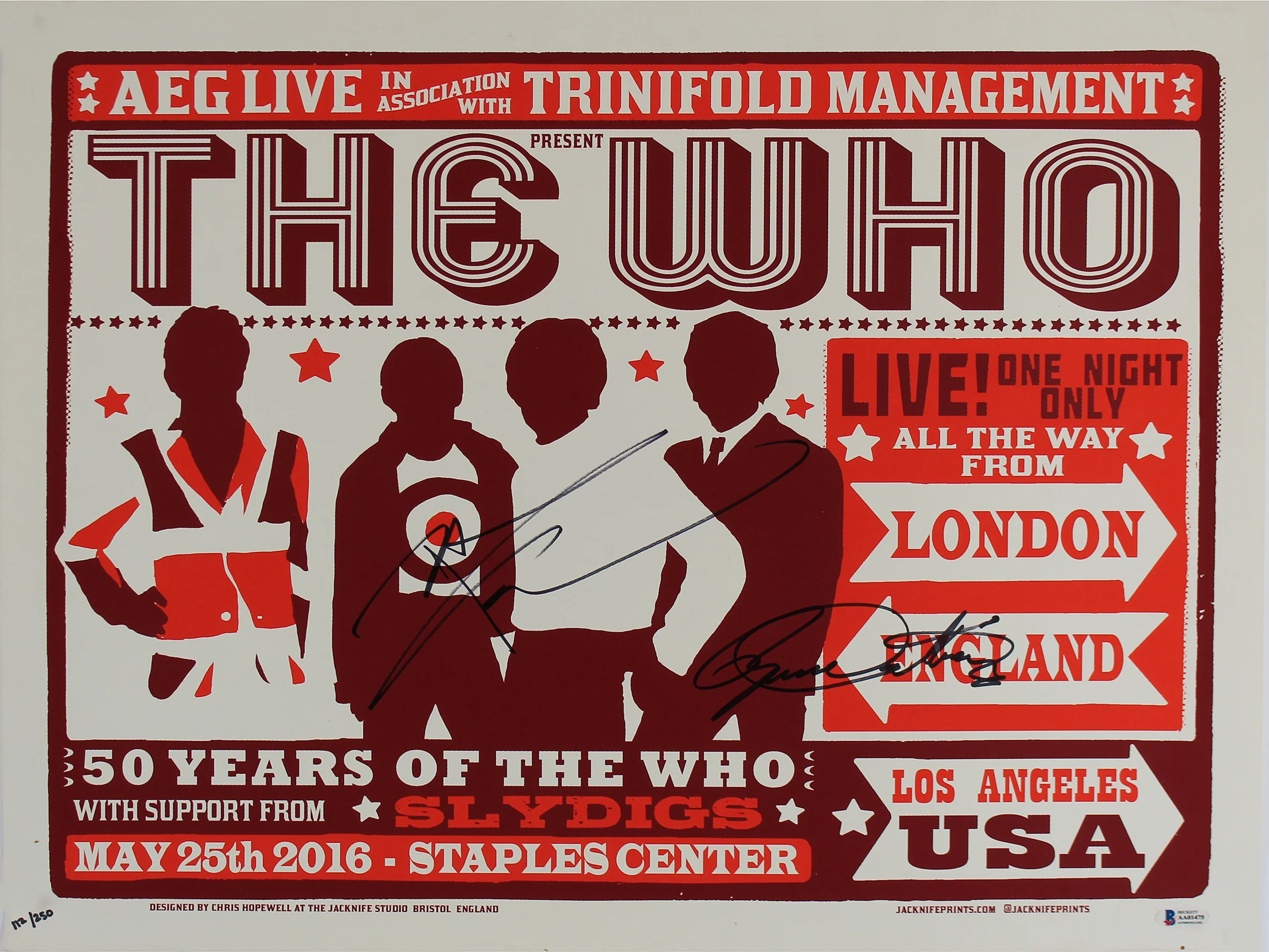 The Who (2) Townshend & Daltrey Signed 19.5x23.25 2016 Concert Poster LE BAS