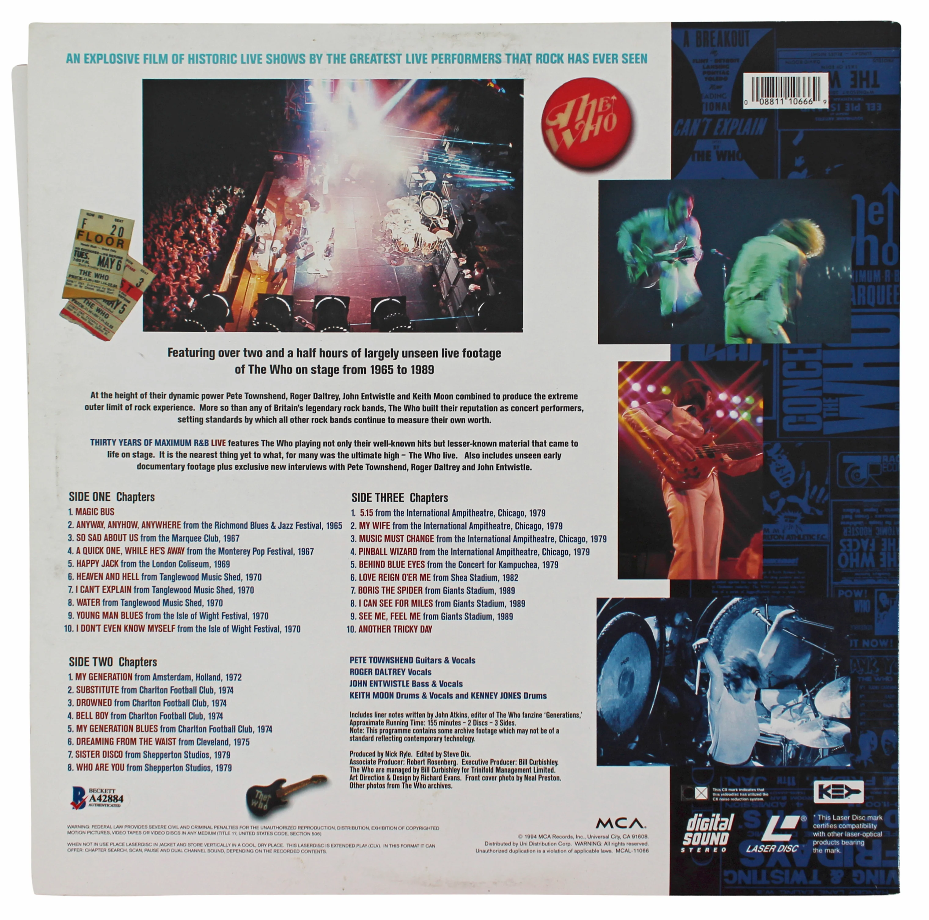 The Who (3) Daltrey, Townshend & Entwistle Signed Laserdisc Cover BAS #A42884 - Image 6