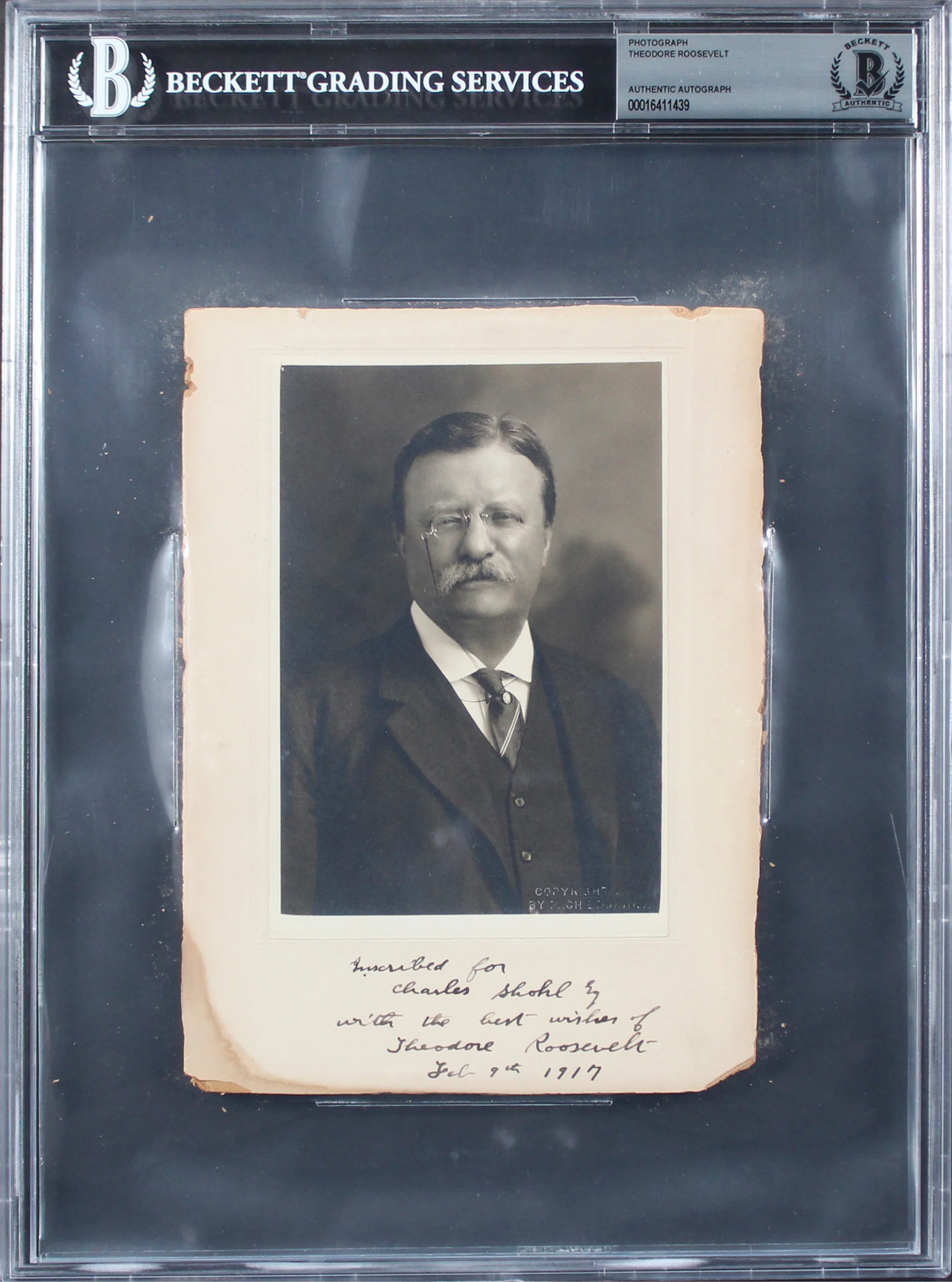 Theodore Roosevelt "best wishes" Signed Mounted 6x8 Cabinet Photo BAS Slabbed - Image 2