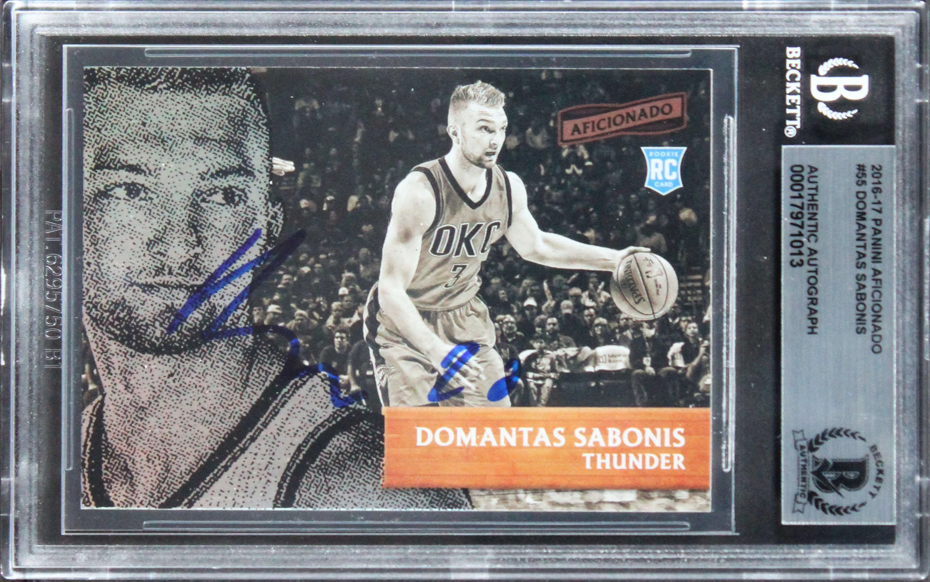 Thunder Domantas Sabonis Signed 2016 Panini Aficionado #55 Rookie Card BAS Slab - Image 2