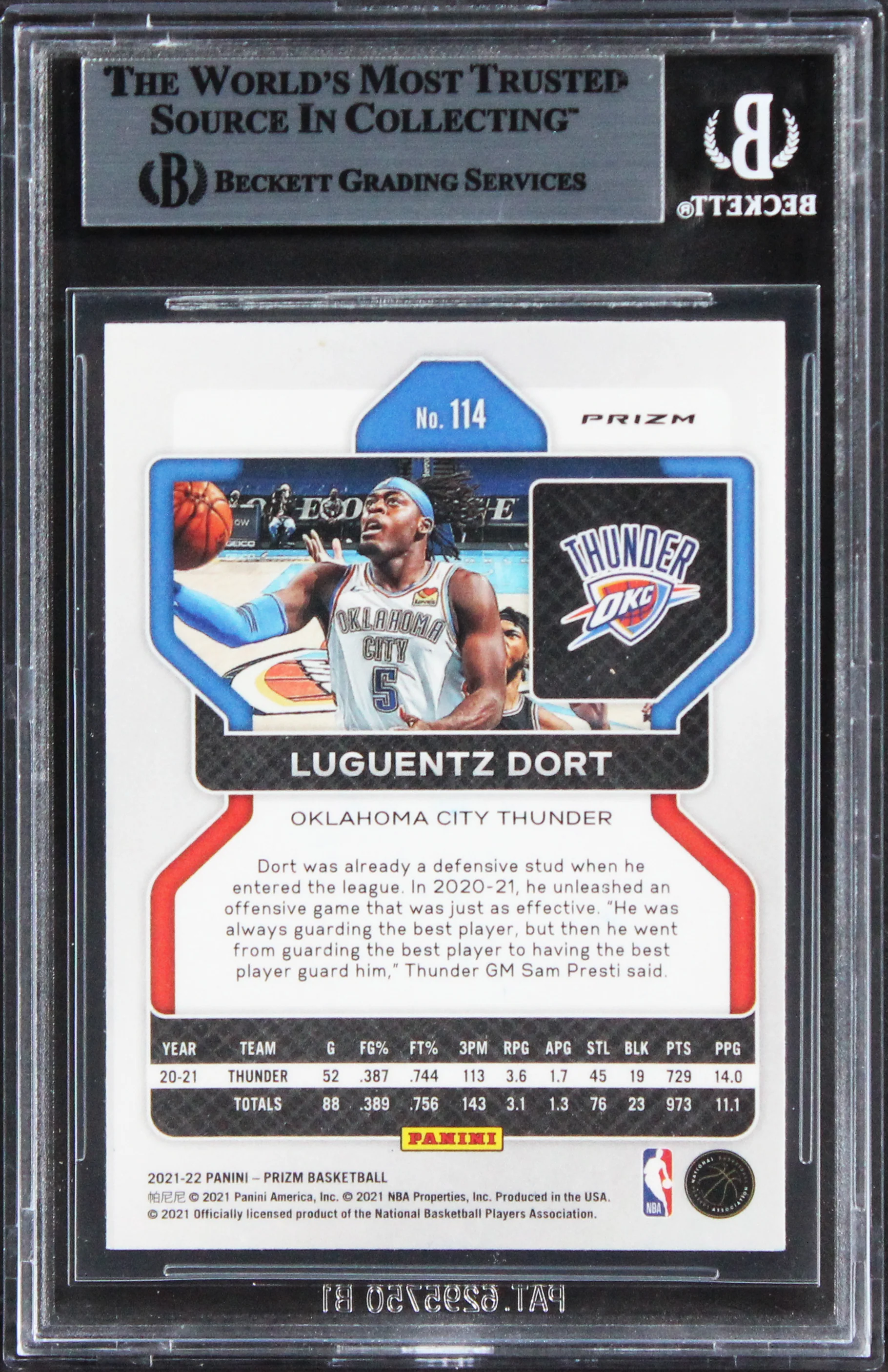 Thunder Luguentz Dort Signed 2021 Panini Prizm Red Ice #114 Card BAS Slabbed - Image 3