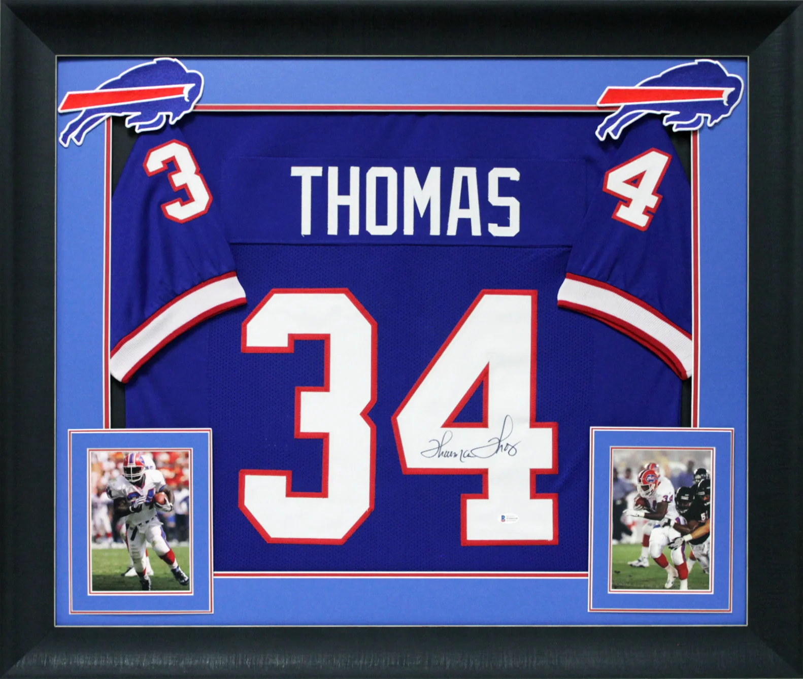 Thurman Thomas Authentic Signed Blue Pro Style Framed Jersey Autographed JSA Wit - Image 2