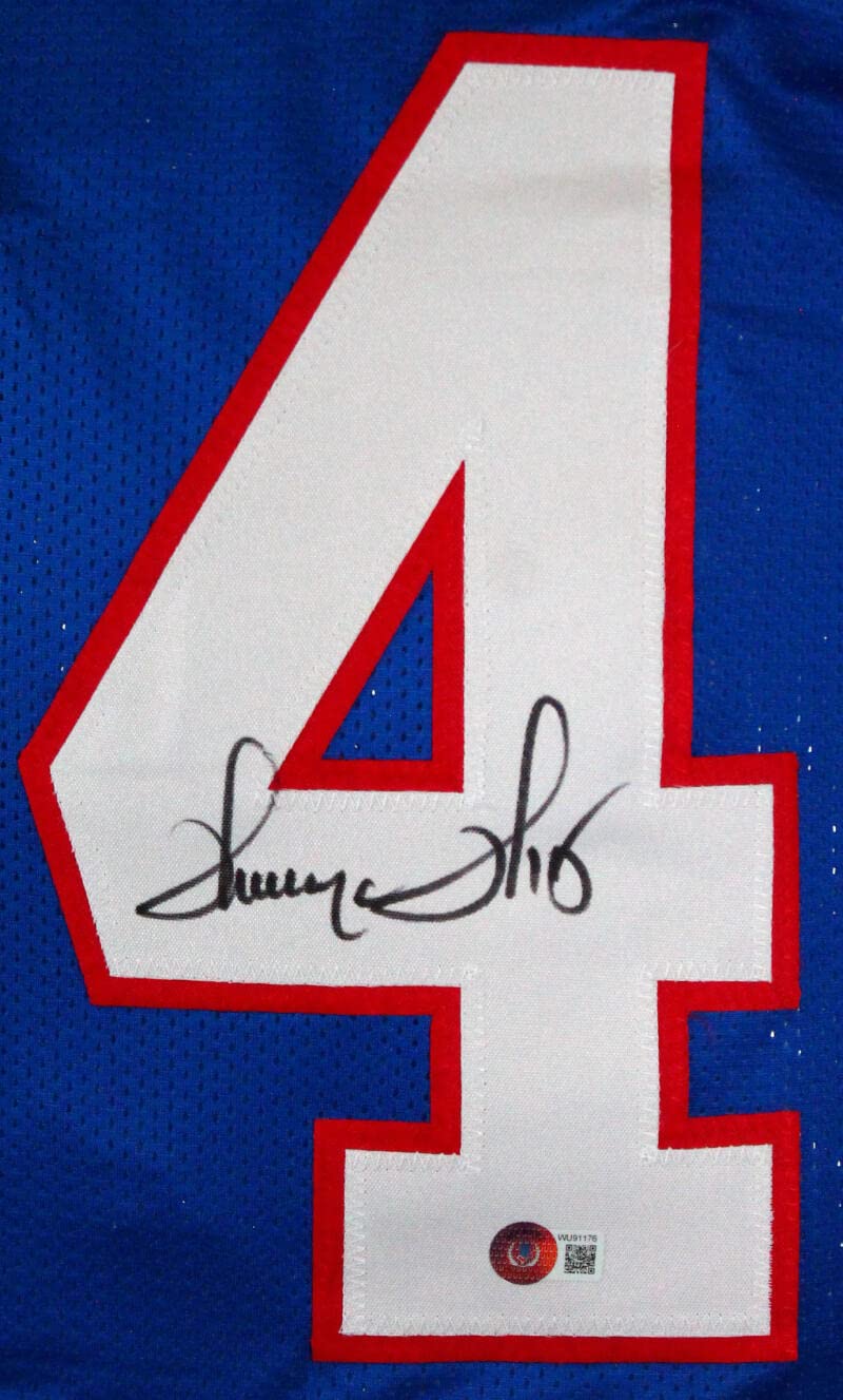 Thurman Thomas Autographed Blue Pro Style JSTAT Jersey-Beckett W Hologram *Black - Image 7