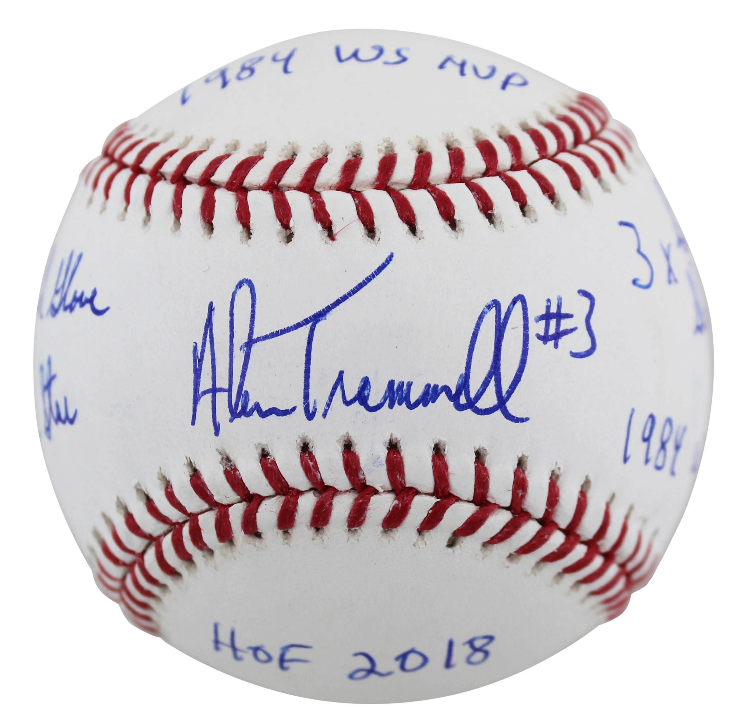 Tigers Alan Trammell "Career Stat" Authentic Signed Oml Baseball BAS Witnessed - Image 2
