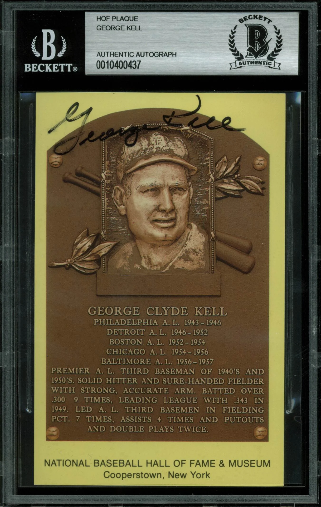 Tigers George Kell Authentic Signed 3.5x5.5 HOF Plaque Postcard BAS Slabbed - Image 2