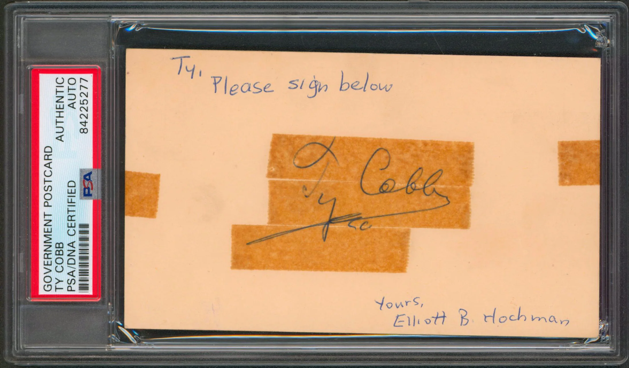 Tigers Ty Cobb Authentic Signed 3x5 Government Postcard PSA/DNA Slabbed - Image 2