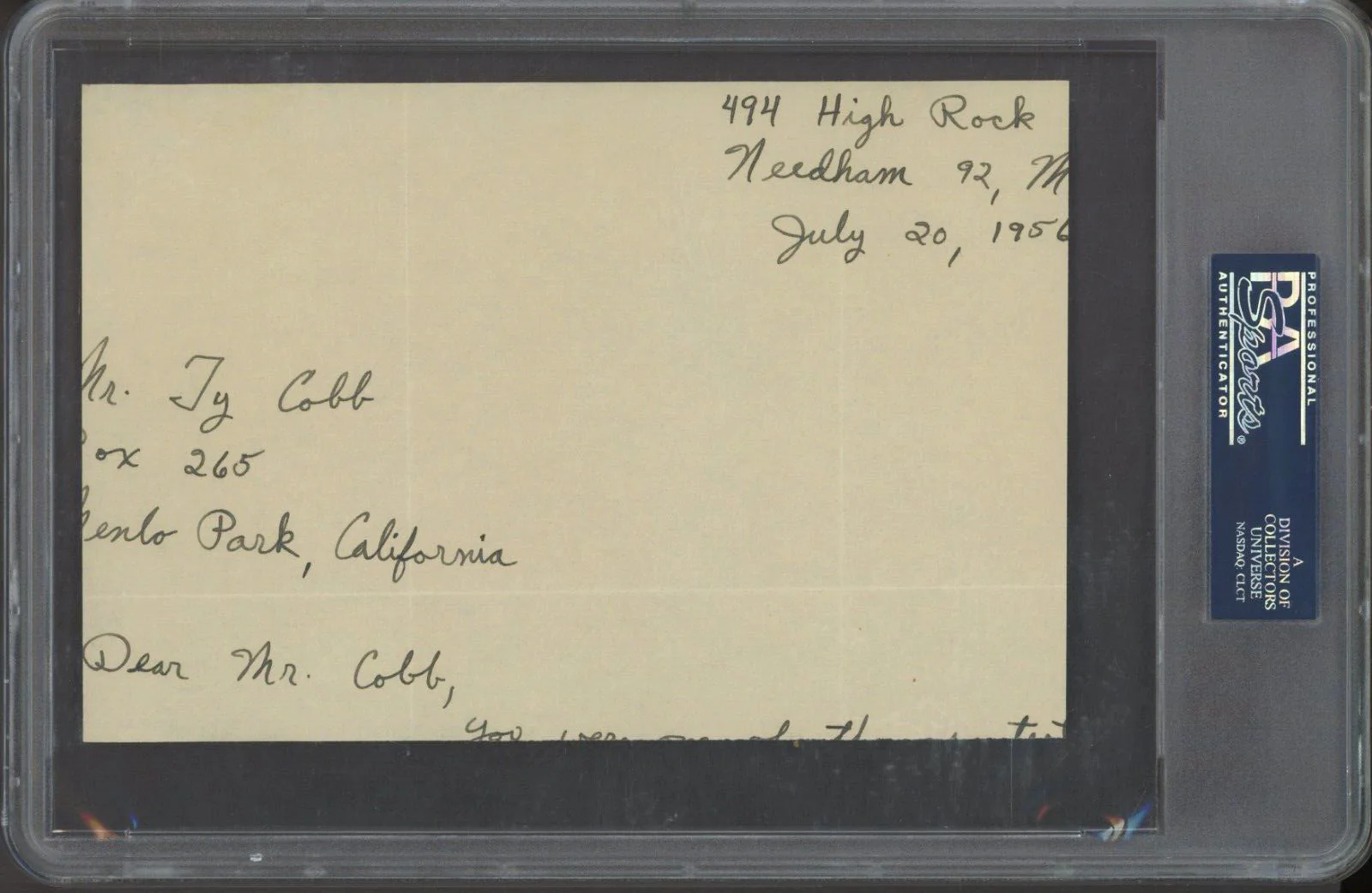 Tigers Ty Cobb Authentic Signed 4.75x7.25 Cut Signature PSA/DNA Slabbed - Image 3