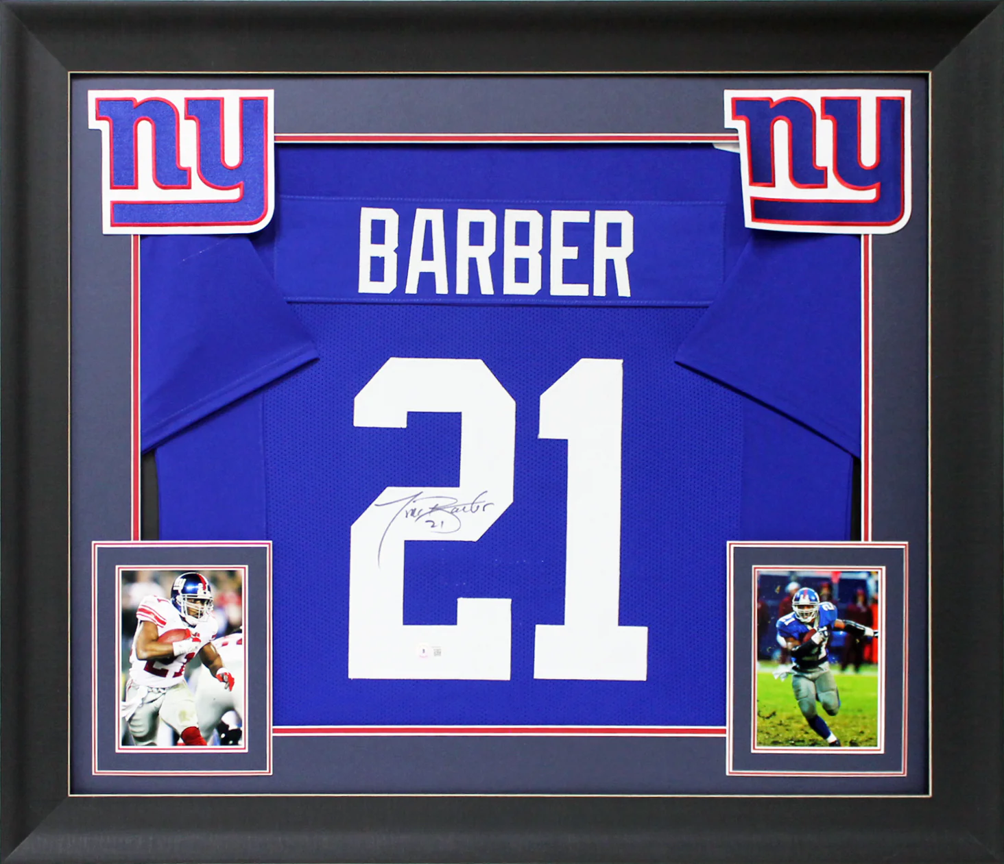 Tiki Barber Authentic Signed Blue Pro Style Framed Jersey BAS Witnessed - Image 2