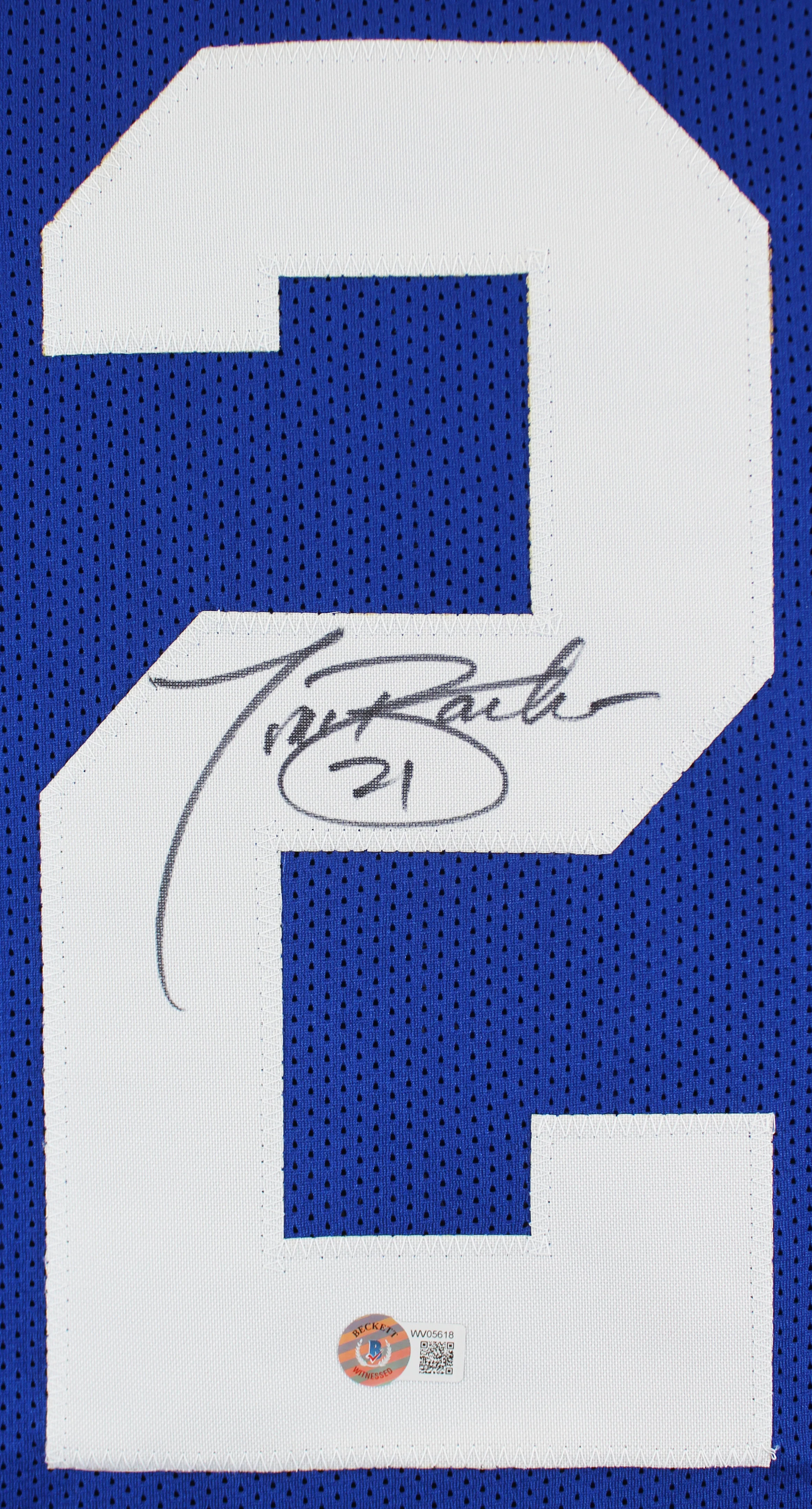 Tiki Barber Authentic Signed Blue Pro Style Jersey Autographed BAS Witnessed - Image 3