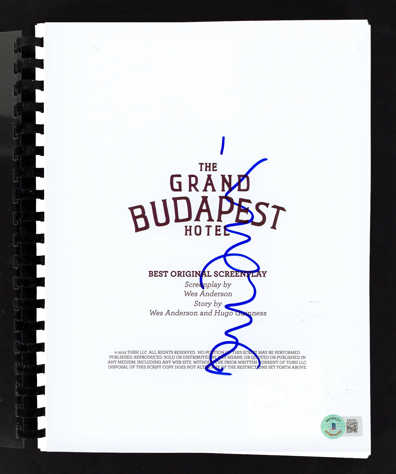 Tilda Swinton The Grand Budapest Hotel Signed Movie Script BAS #BK02234