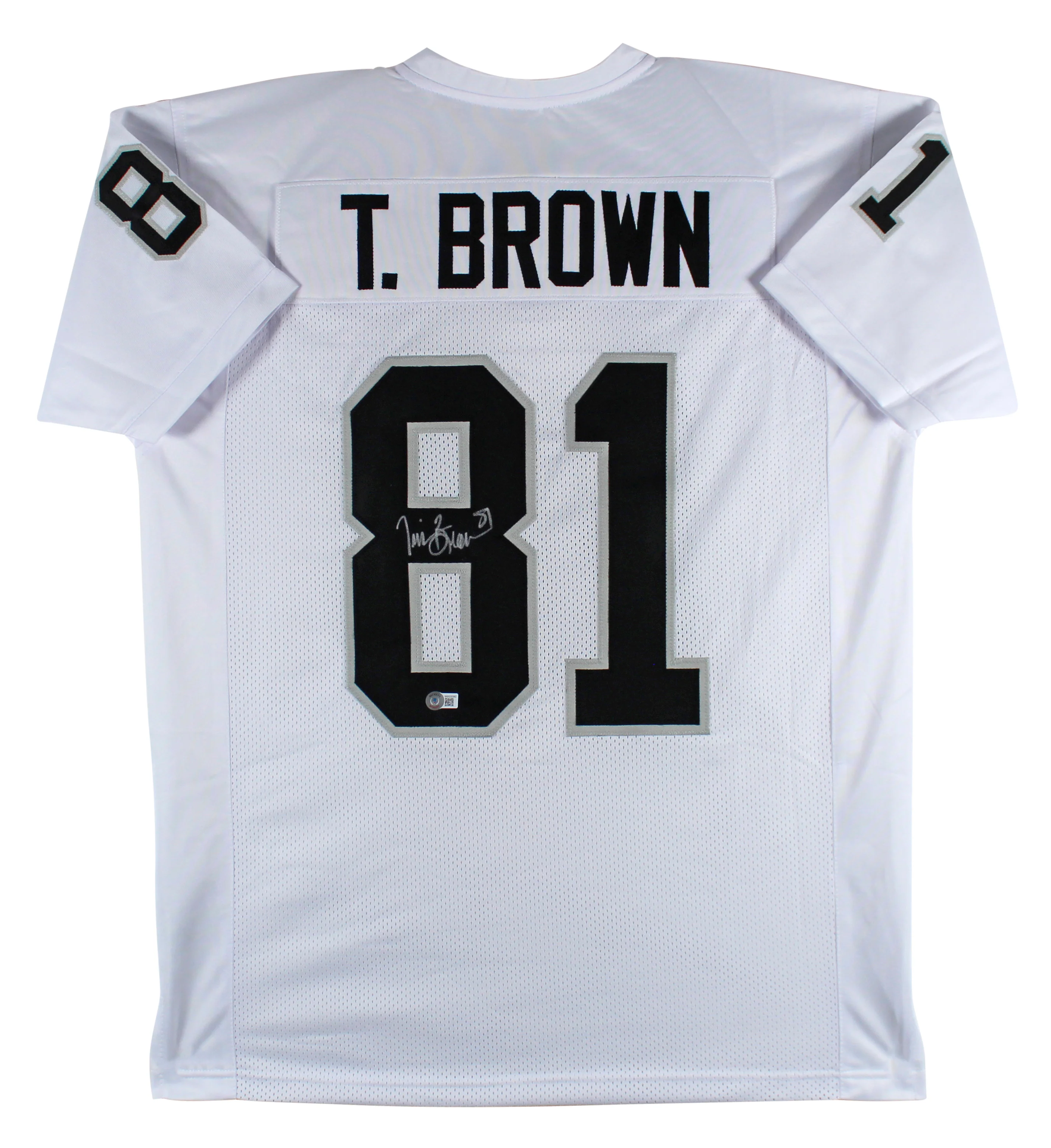 Tim Brown Authentic Signed White Pro Style Jersey Autographed BAS Witnessed - Image 2