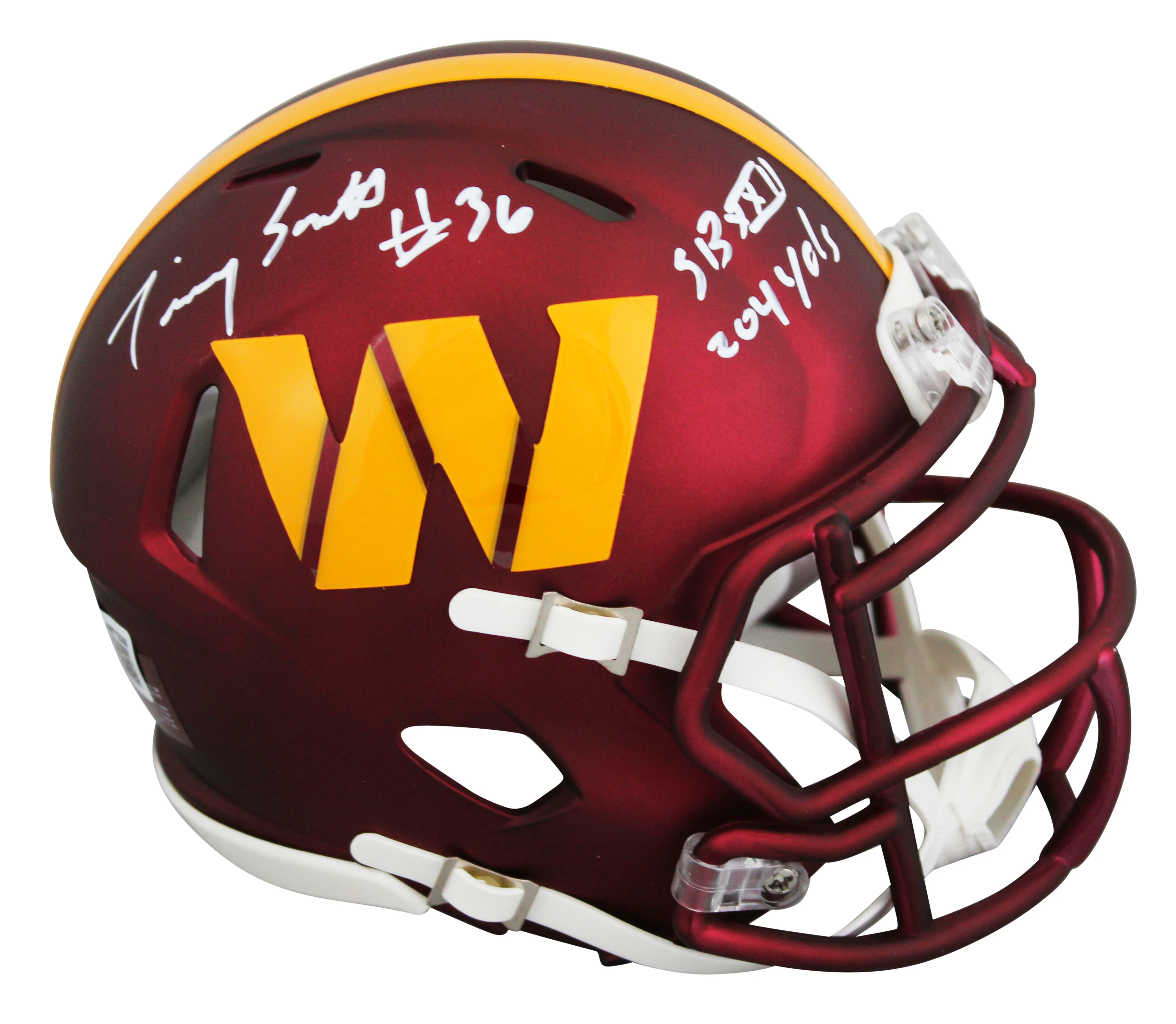 Timmy Smith "Record 204 Yards SB XXII" Signed Speed Mini Helmet W/ Case BAS Wit - Image 3