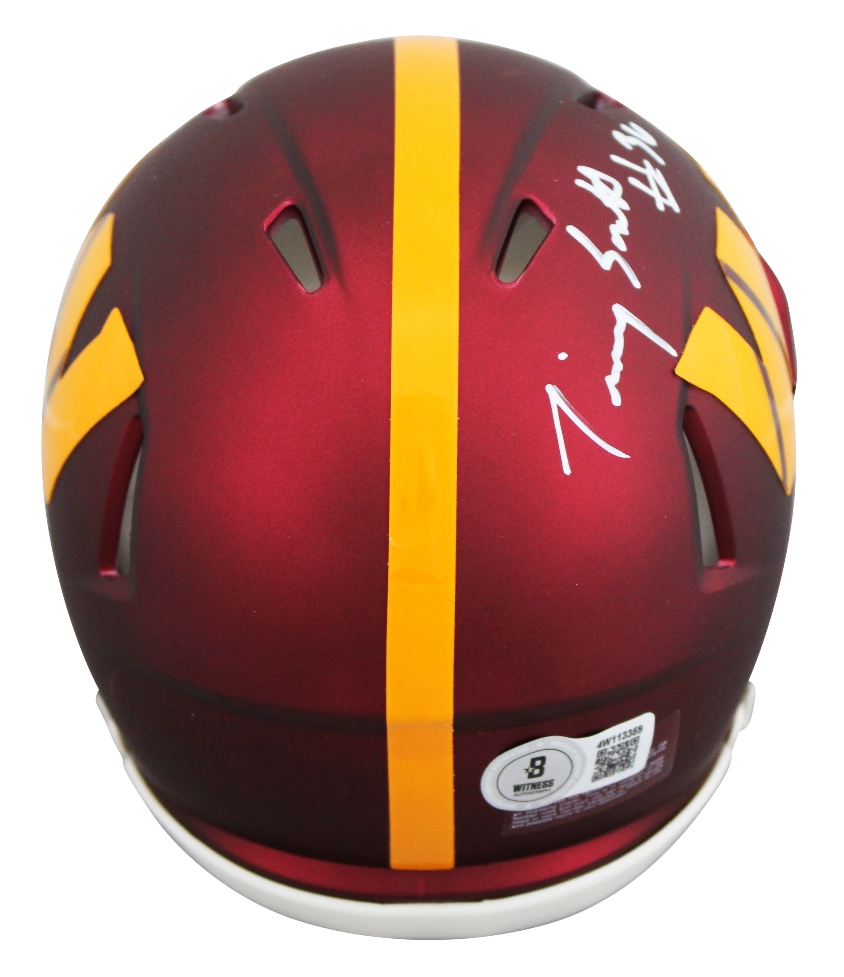 Timmy Smith "Record 204 Yards SB XXII" Signed Speed Mini Helmet W/ Case BAS Wit - Image 4