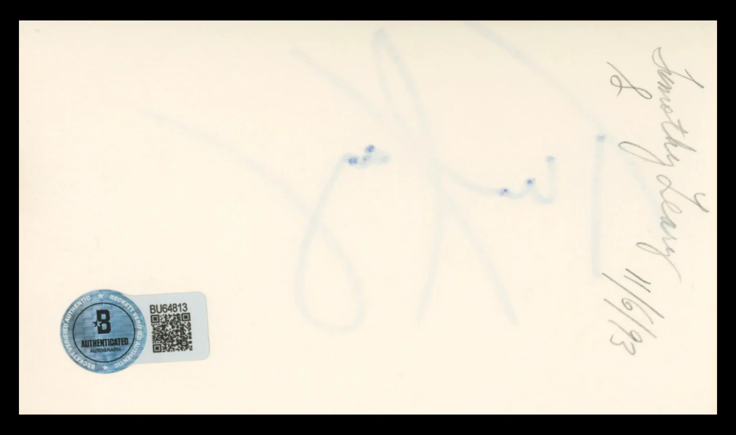 Timothy Leary Dying to Know: Ram Dass & Timothy Leary Signed 3x5 Index Card BAS - Image 3