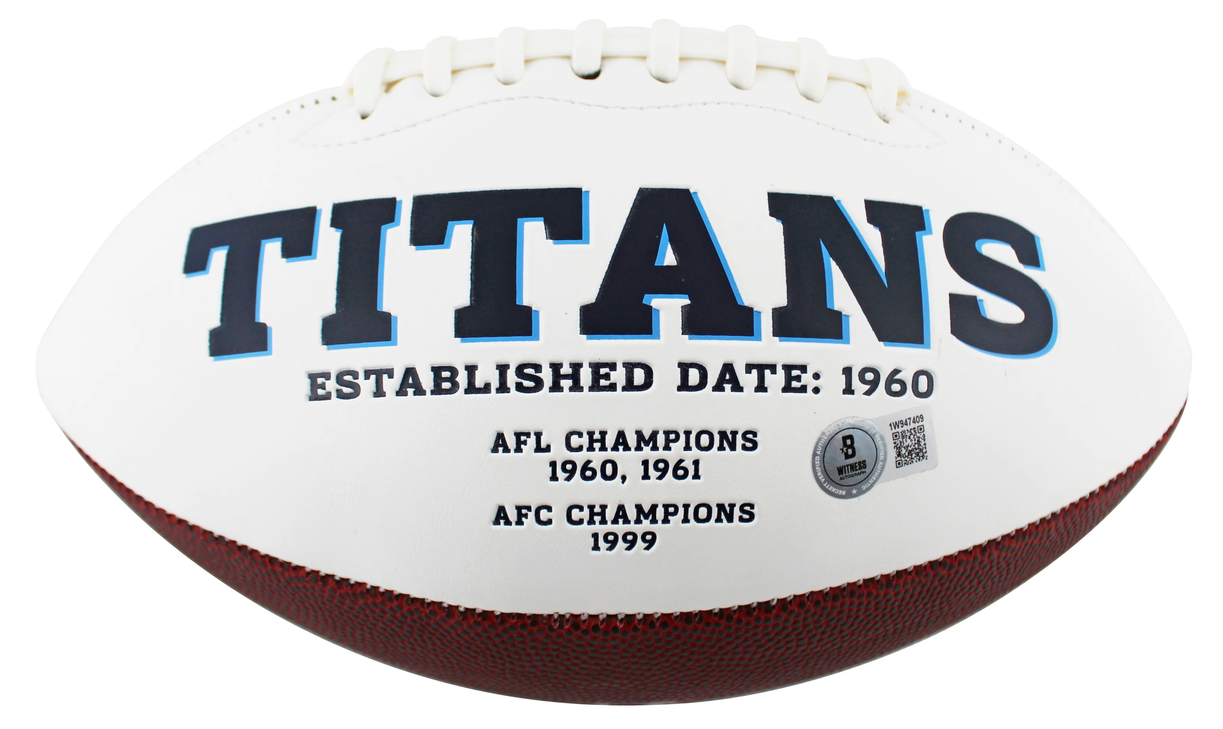 Titans Chris Johnson Signed Rawlings White Panel Football W/ Case BAS Witnessed - Image 5