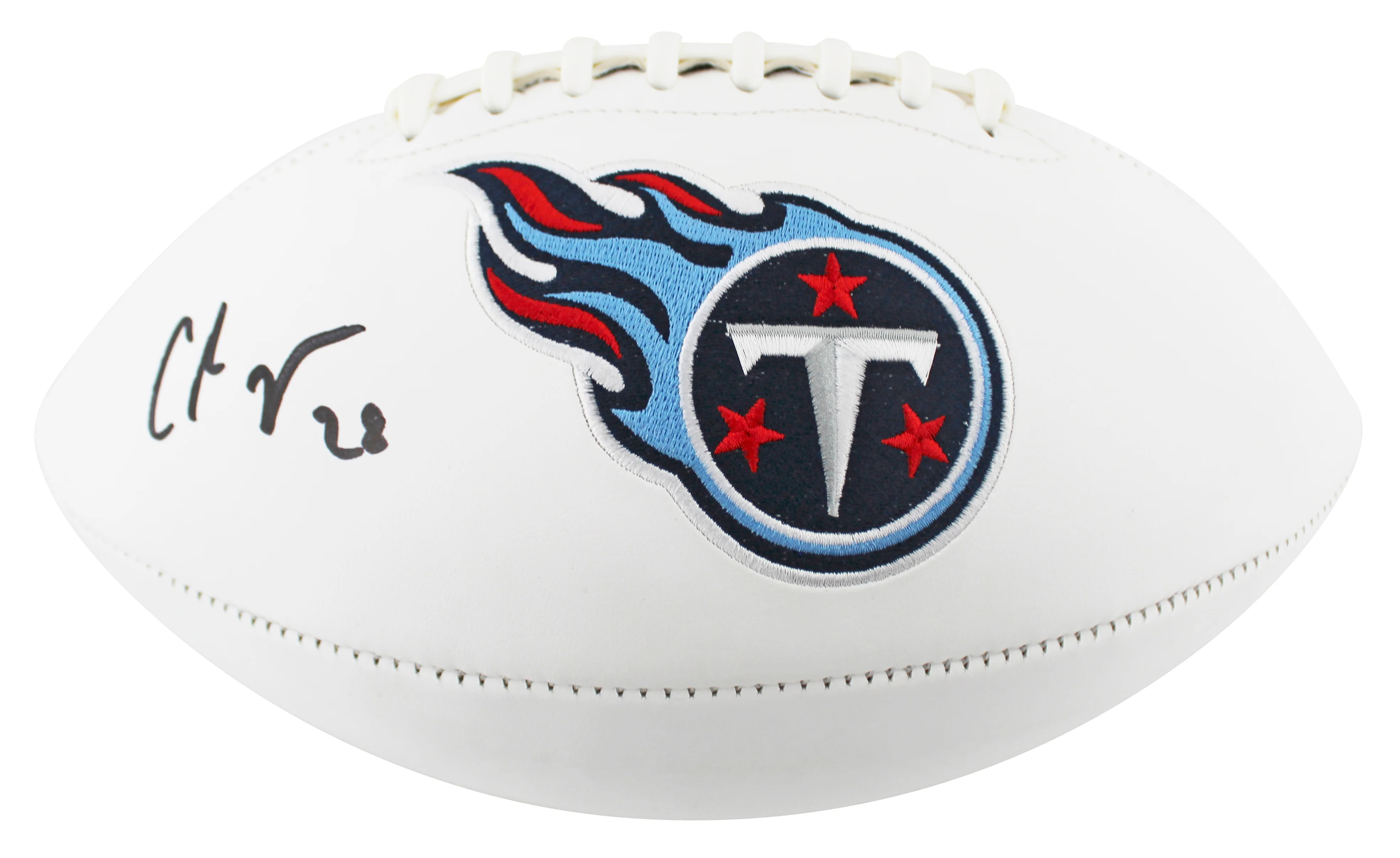 Titans Chris Johnson Signed Rawlings White Panel Logo Football BAS Witnessed - Image 3