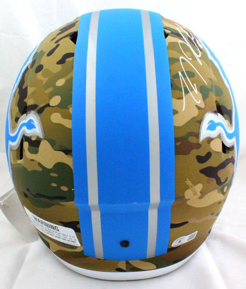 TJ Hockenson Autographed Detroit Lions F/S Camo Speed Helmet- Beckett W Hologram - Image 4