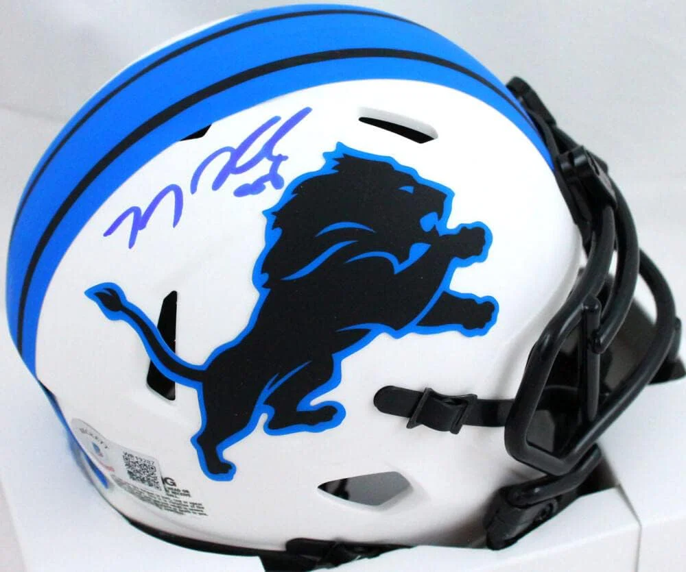 TJ Hockenson Autographed Detroit Lions Lunar Speed Mini Helmet-Beckett W Holo - Image 5