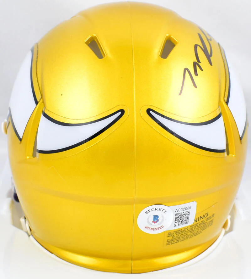 TJ Hockenson Autographed Vikings Flash Speed Mini Helmet- Beckett W Hologram - Image 3