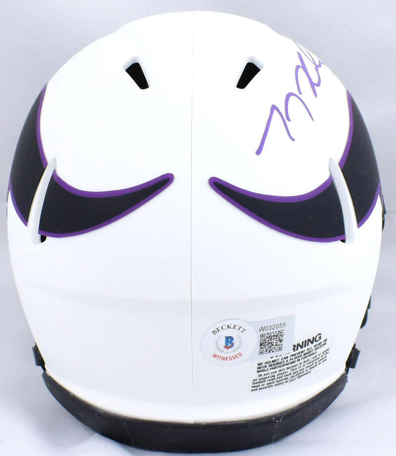 TJ Hockenson Autographed Vikings Lunar Speed Mini Helmet- Beckett W Hologram - Image 3