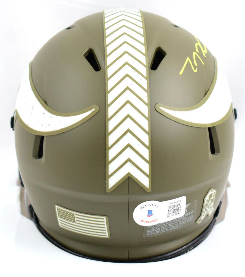 TJ Hockenson Signed Vikings Salute to Service Speed Mini Helmet- Beckett W Holo - Image 3
