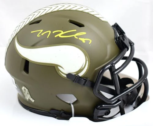 TJ Hockenson Signed Vikings Salute to Service Speed Mini Helmet- Beckett W Holo - Image 8