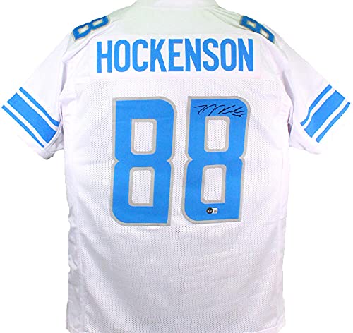 TJ Hockenson Autographed White Pro Style Jersey- Beckett W Holo *Black - Image 4