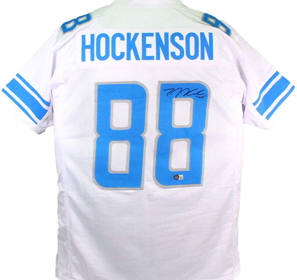 TJ Hockenson Autographed White Pro Style Jersey- Beckett W Holo *Black - Image 5
