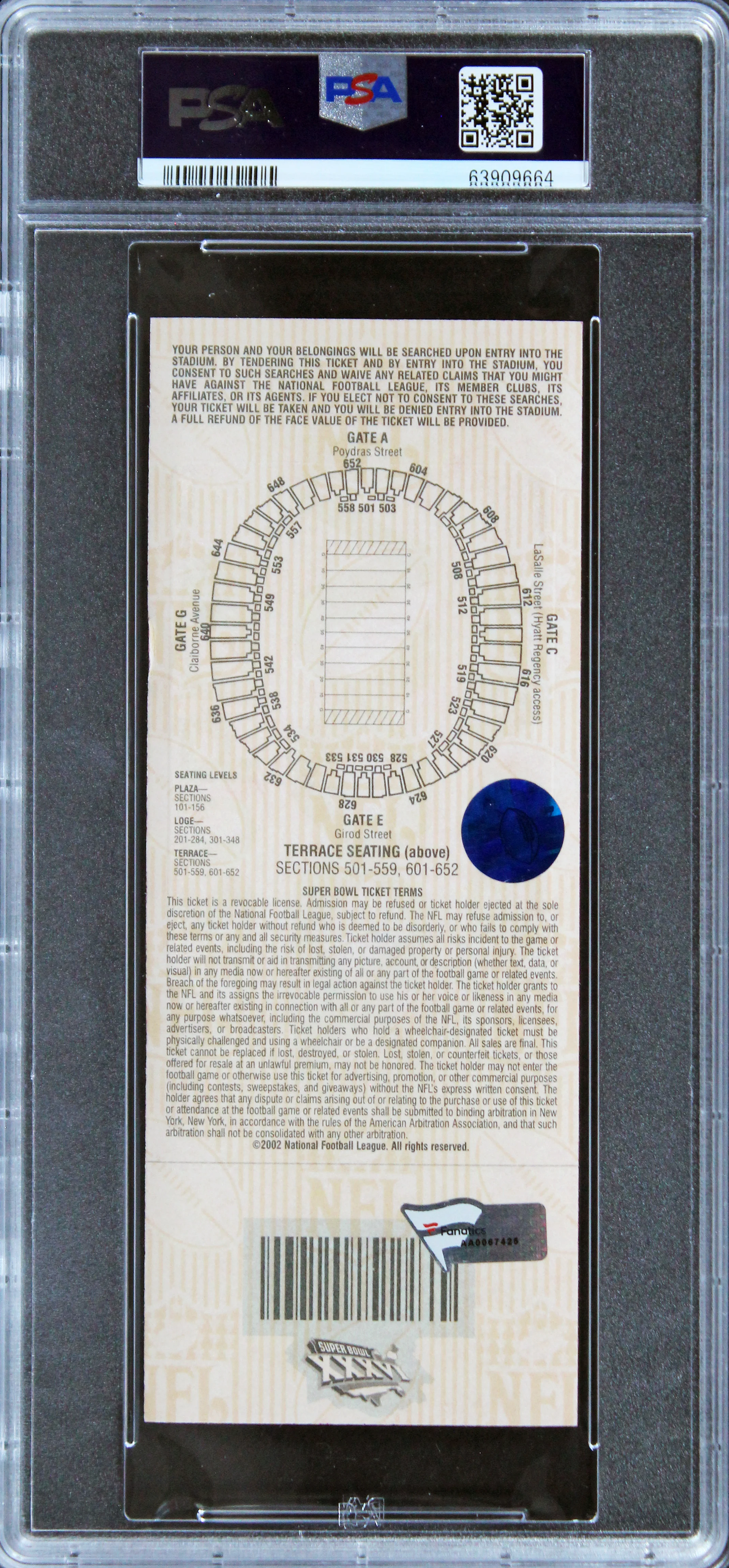 Tom Brady "SB 36 MVP" Signed SB XXXVI Full Ticket Grade Ex 5 Auto 8 PSA Slabbed - Image 3