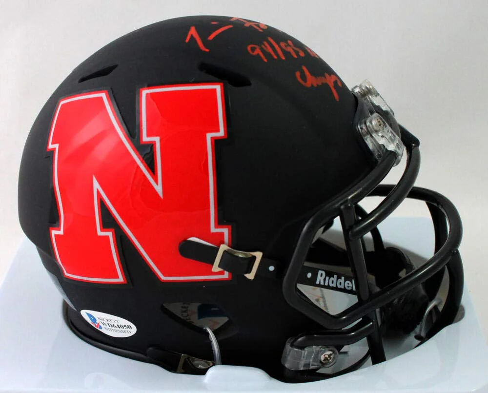 Tommie Frazier Autographed Nebraska AMP Mini Helmet w/Insc - Beckett W Auth *Red - Image 5