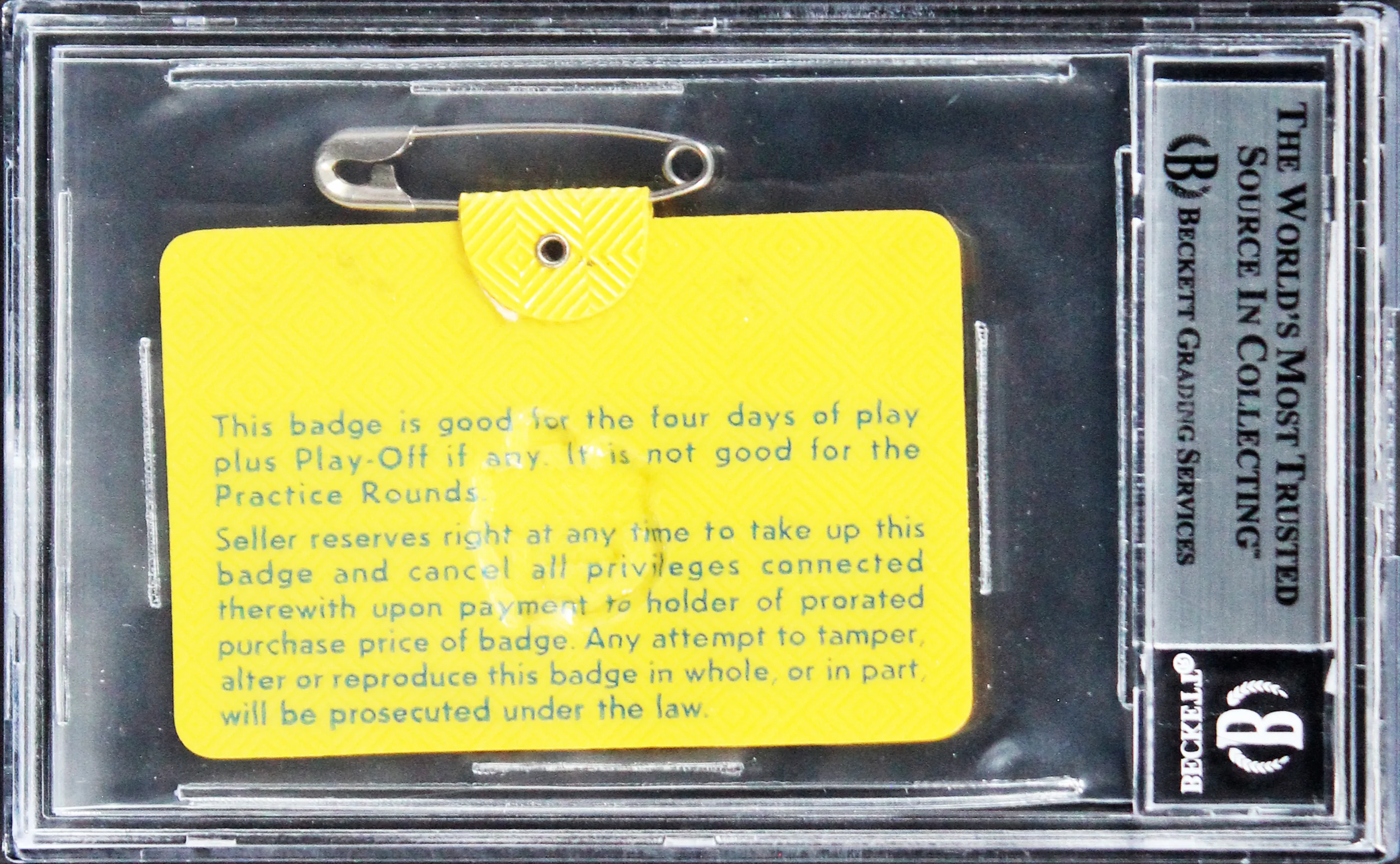 Tommy Aaron Signed 1973 Masters Augusta National Club Badge Ticket BAS Slabbed - Image 3