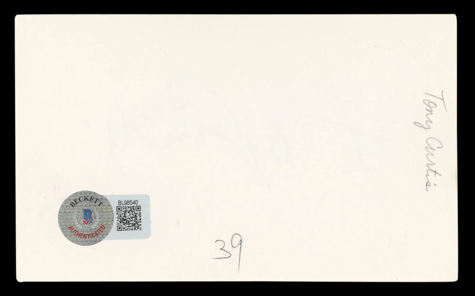 Tony Curtis Some Like It Hot Authentic Signed 3x5 Index Card BAS #BL98540 - Image 3