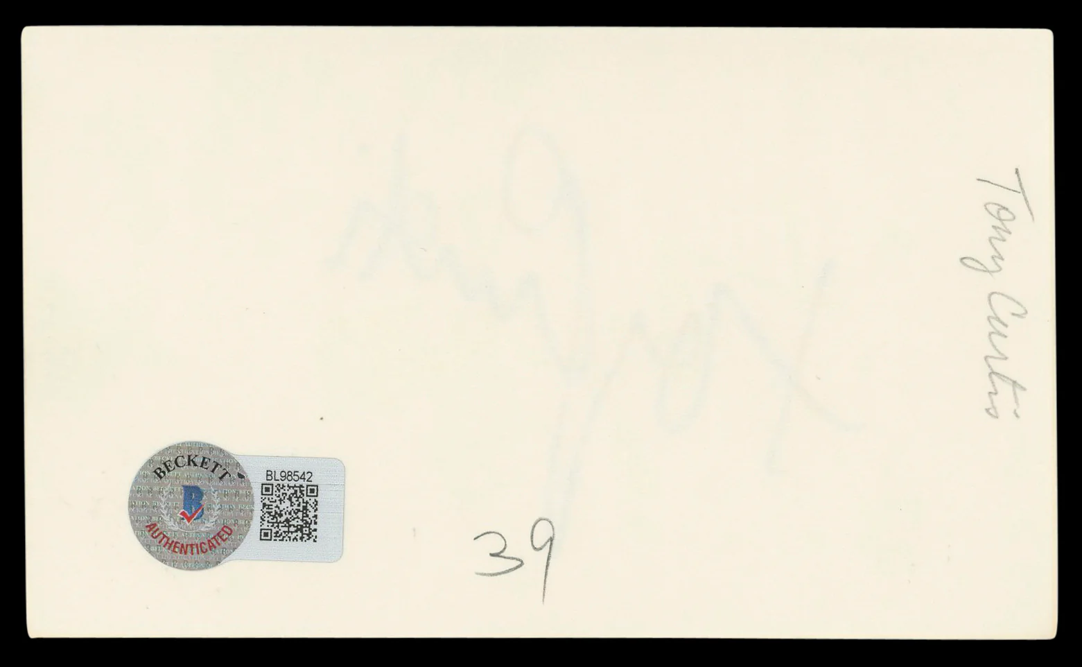 Tony Curtis Some Like It Hot Authentic Signed 3x5 Index Card BAS #BL98542 - Image 3