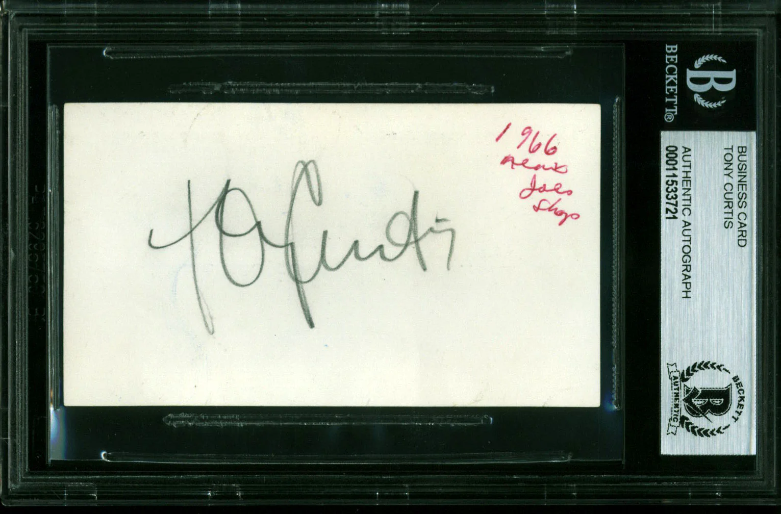 Tony Curtis Some Like It Hot Authentic Signed Business Card BAS Slabbed - Image 2