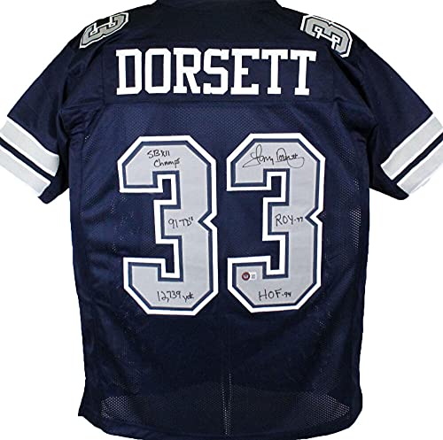 Tony Dorsett Autographed Blue Pro Style Jersey w/5 Stats- Beckett W Hologram - Image 5