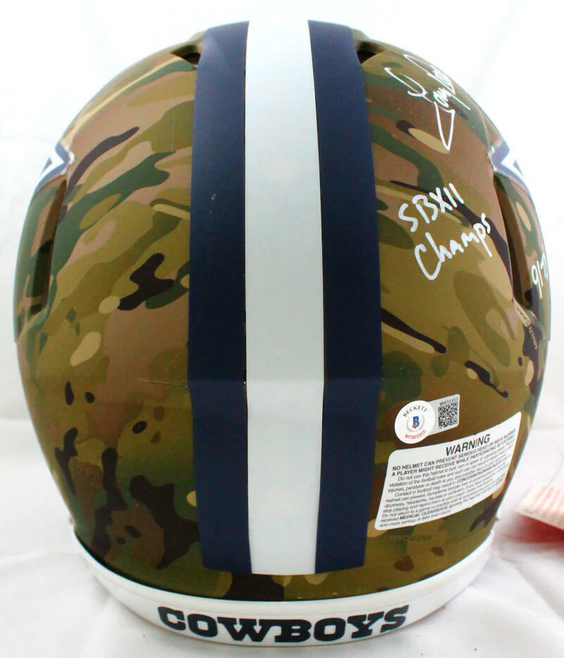 Tony Dorsett Signed Cowboys F/S Camo Speed Authentic Helmet w/5 Stats-BAW Holo - Image 7