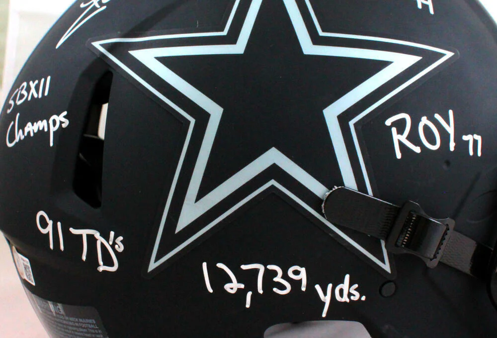 Tony Dorsett Signed Cowboys F/S Eclipse Speed Authentic Helmet w/ 5 Insc-Beckett - Image 3