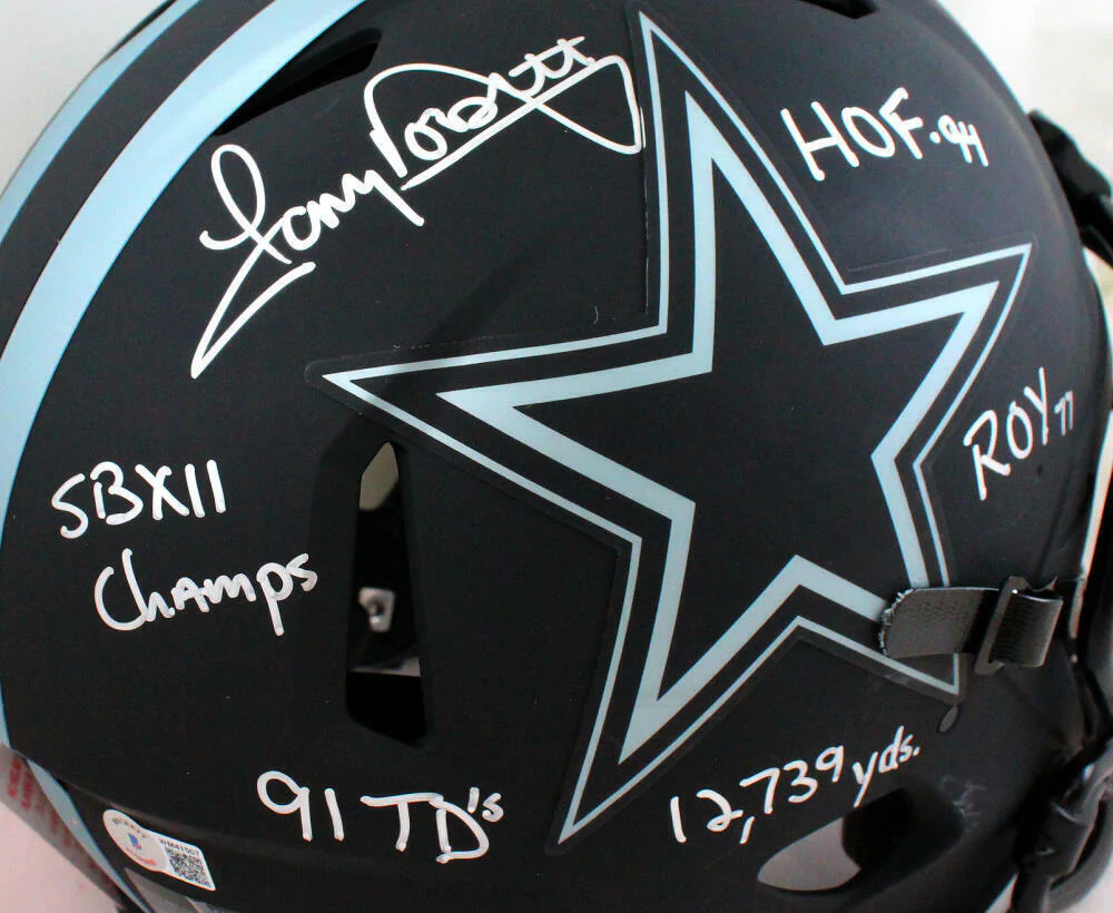 Tony Dorsett Signed Cowboys F/S Eclipse Speed Authentic Helmet w/ 5 Insc-Beckett - Image 4