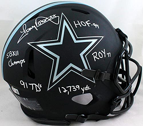 Tony Dorsett Signed Cowboys F/S Eclipse Speed Authentic Helmet w/ 5 Insc-Beckett - Image 8