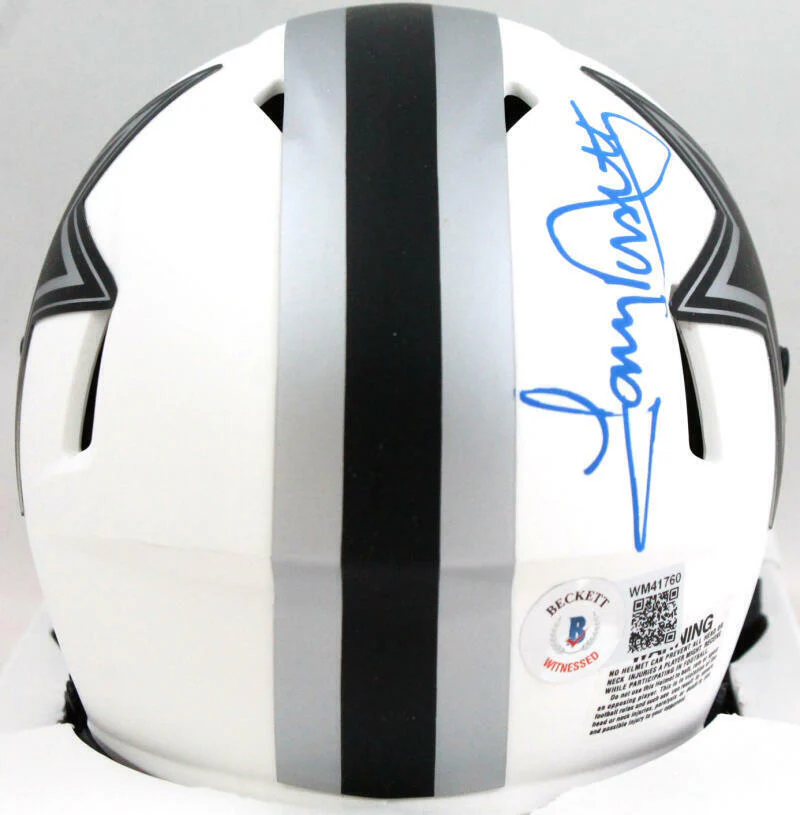Tony Dorsett Autographed Dallas Cowboys Lunar Speed Mini Helmet- BA W Holo *Blue - Image 3