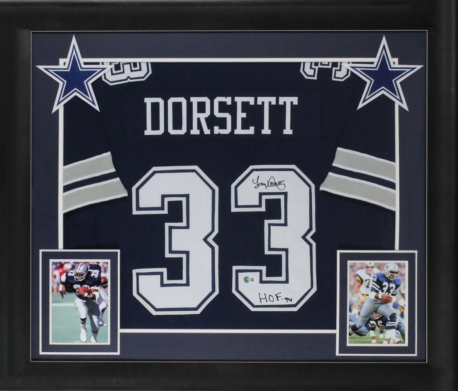 Tony Dorsett "HOF 94" Authentic Signed Navy Pro Style Framed Jersey BAS Wit 2 - Image 2
