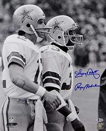Tony Dorsett Roger Staubach Signed Dallas Cowboys 16x20 PF B/W - Beckett Auth - Image 4