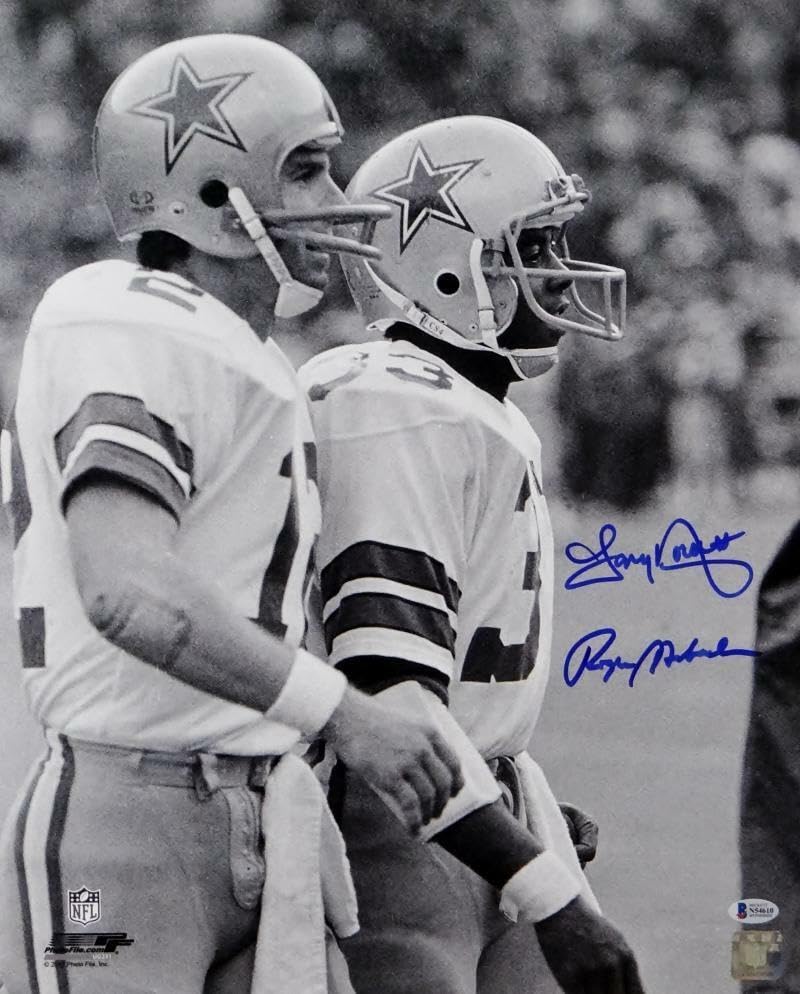 Tony Dorsett Roger Staubach Signed Dallas Cowboys 16x20 PF B/W - Beckett Auth - Image 6