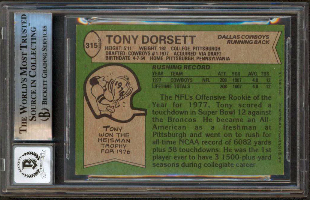 Tony Dorsett ROY 77 HOF 94 Signed 1978 Topps #315 Rookie Card Auto 10 BAS Slab 1 - Image 3