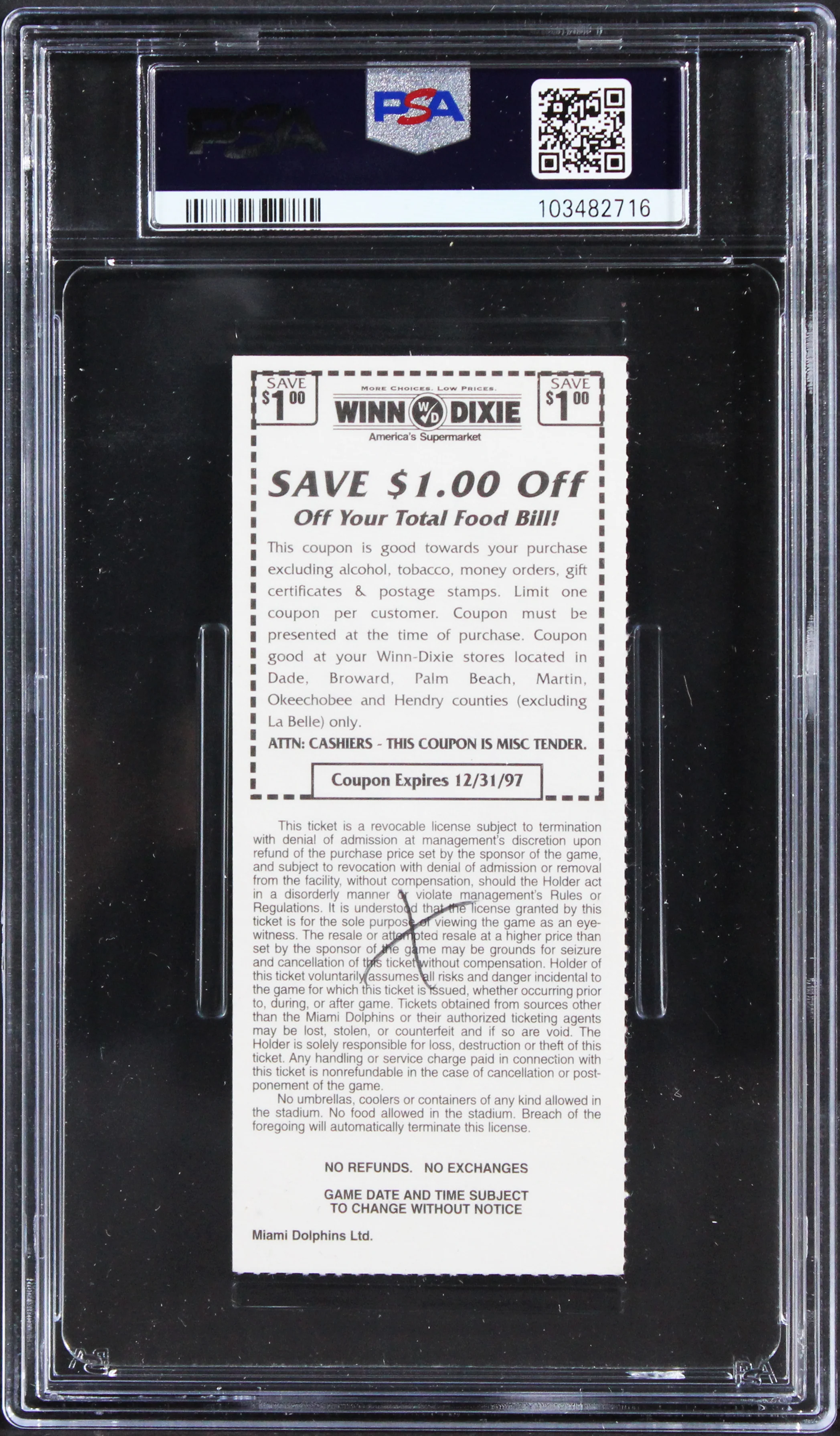 Tony Gonzalez Signed "1st NFL TD!" 1997 Ticket Stub Grade EX 5 Auto 10! PSA Slab - Image 3